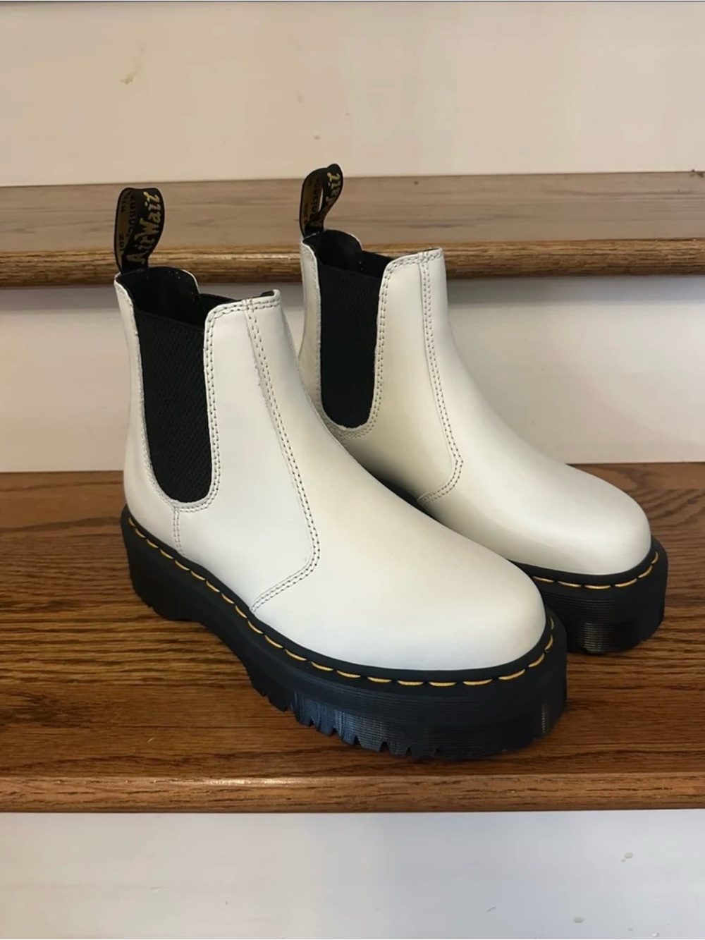 Dr. Martens Women’s White Chelsea Platform Boots